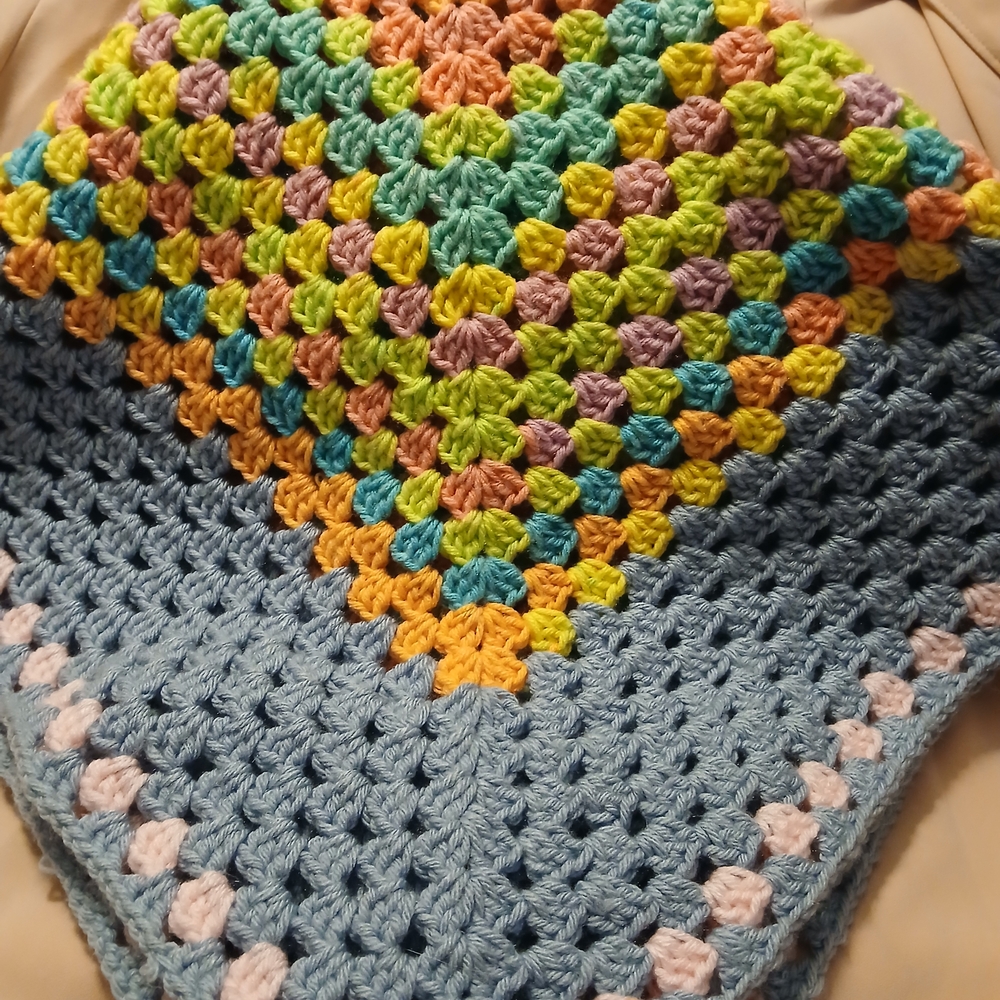 Hand Crochet Lap Afghan  Or Baby Afghan  Blanket 38" X 36" New